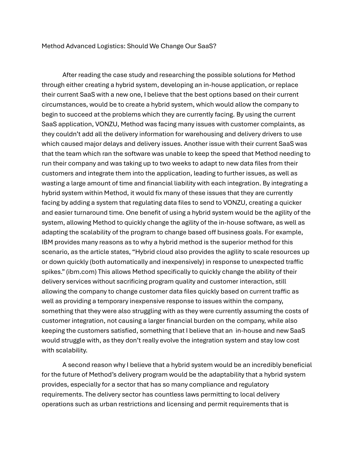 Page 1 of Method Advanced Logistics: Should We Change Our SaaS?